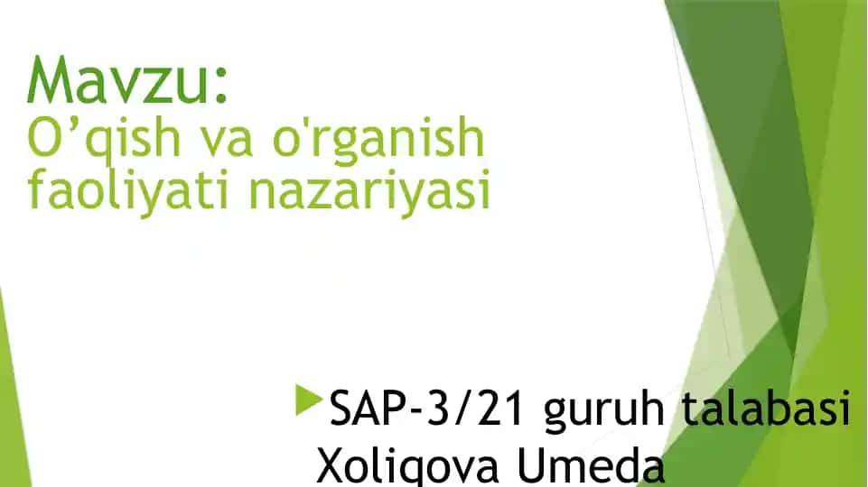 O’qish va o'rganish faoliyati nazariyasi