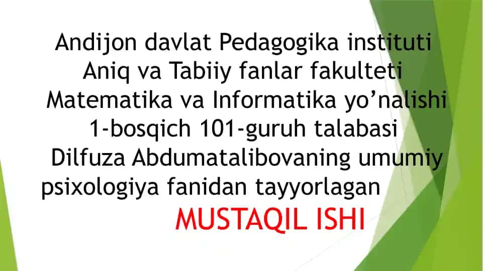 Mustaqil ish: Gerontopsixologiya