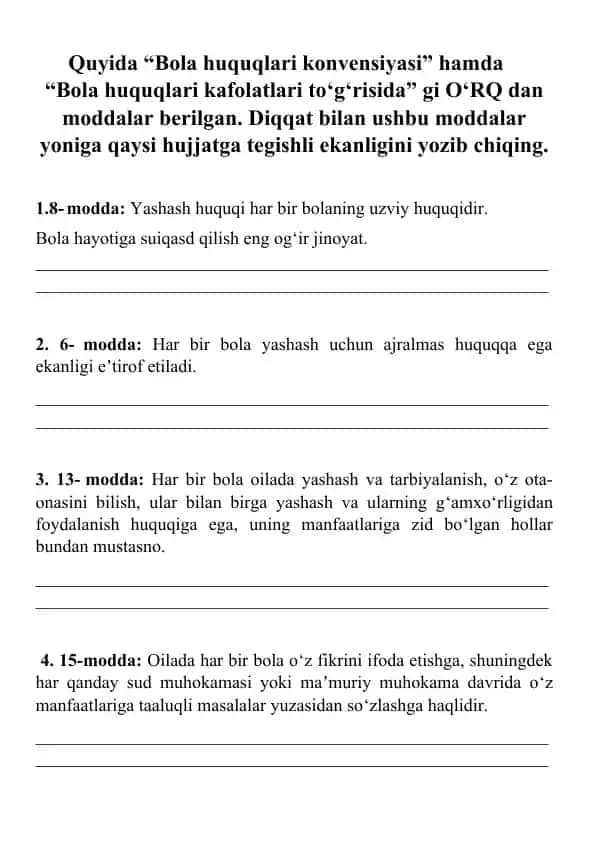 Bola Huquqlari Konvensiyasi va Kafolatlari