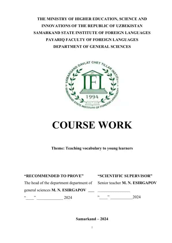 COURSE WORK: Teaching vocabulary to young learners