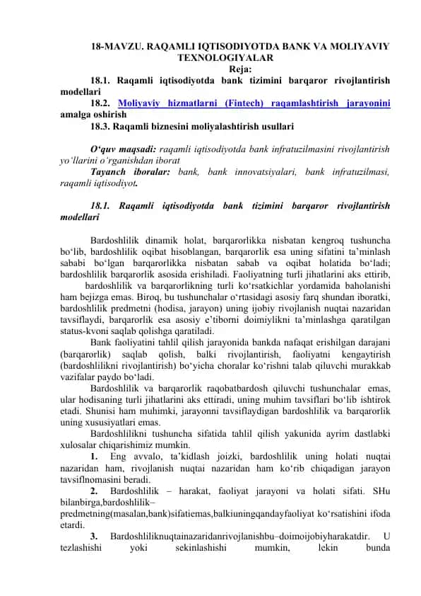 Raqamli iqtisodiyotda bank tizimini barqaror rivojlantirish modellari
