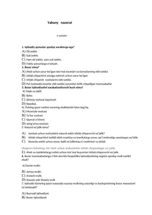 Iqtisodiy qonunlar va bozor