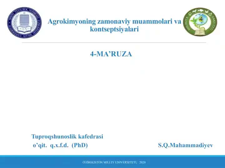 Agrokimyoning zamonaviy muammolari va kontseptsiyalari