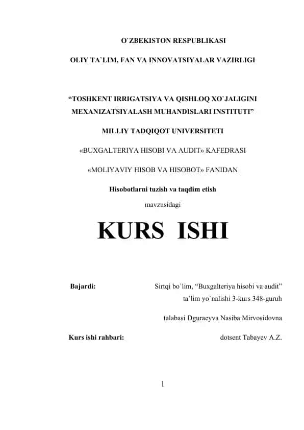 Moliyaviy hisobot tuzish va taqdim etish