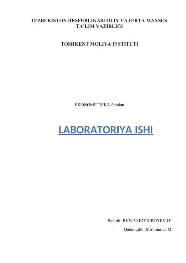 KO‘P OMILLI EKONOMETRIK TAHLIL LABORATORIYA ISHI-2
