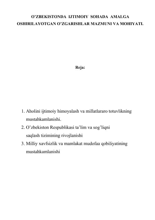 O’zbekiston Respublikasi ta’lim va sog’liqni saqlash tizimining rivojlanishi