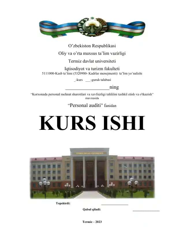Korxonada personal mehnat sharoitlari va xavfsizligi tahlilini tashkil etish va o'tkazish