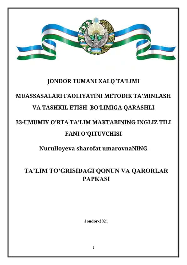 TA’LIM TO’GRISIDAGI QONUN VA QARORLAR