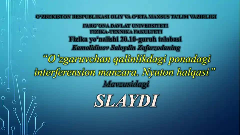 O’zgaruvchan qalinlikdagi pona dagi interferensiya manzara