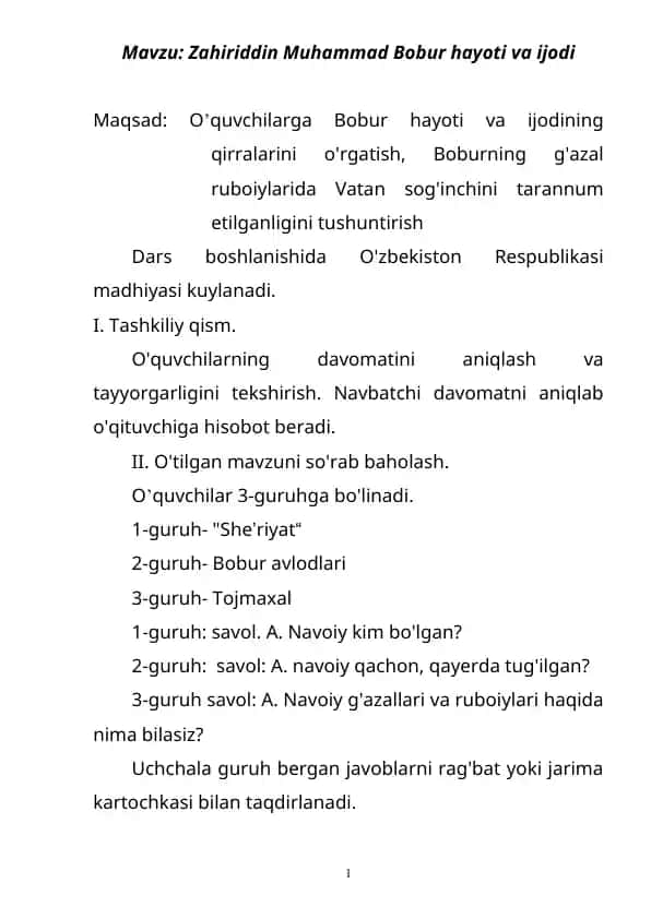Zahiriddin Muhammad Bobur hayoti va ijodi