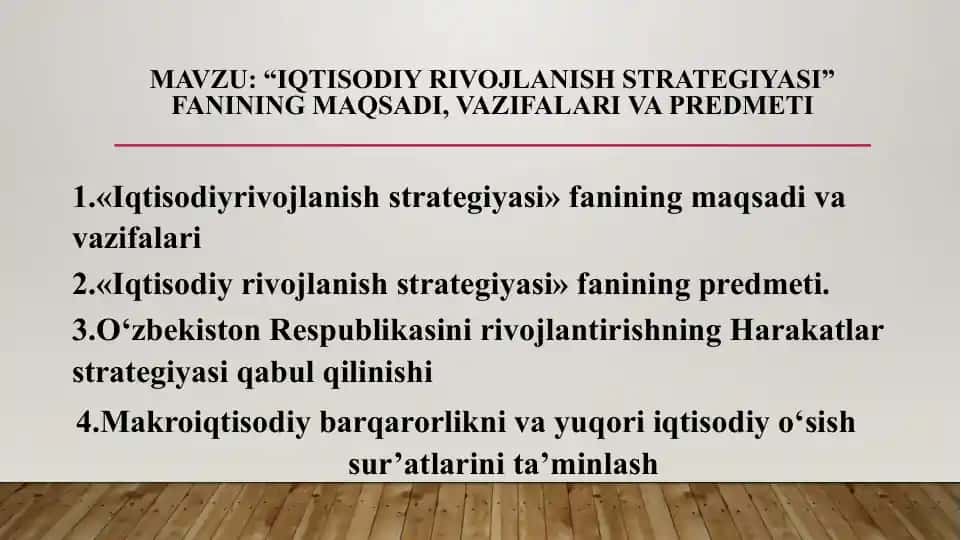 "Iqtisodiy rivojlanish strategiyasi"