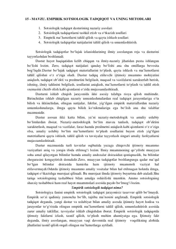 Empirik Sosiologik Tadqiqot va Uning Metodlari