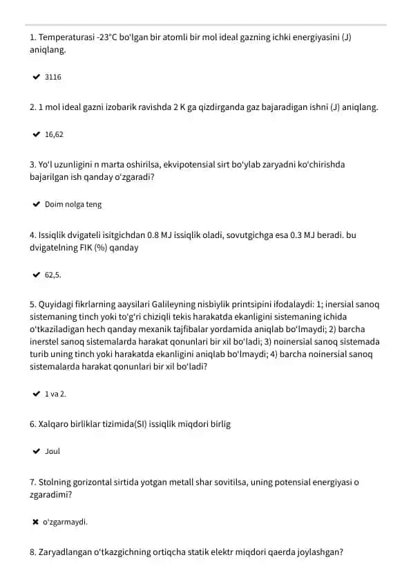 Ideal gazning ichki energiyasi