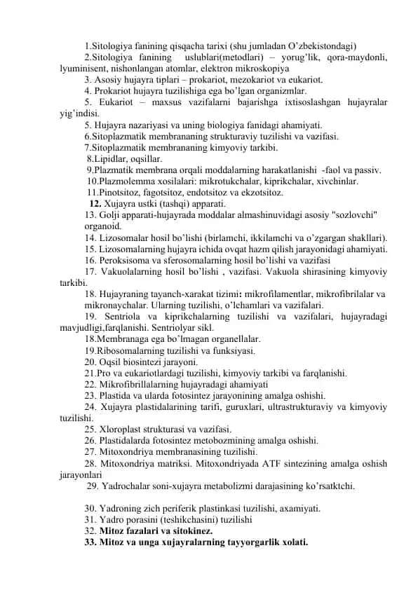 Sitologiya fanining qisqacha tarixi (O’zbekistondagi)