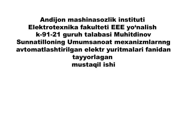 Elektryuritma Impuls-kalitli Boshqariluvchi Kranmexanizmlar