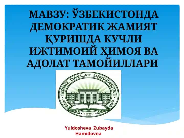 O'zbekistonda demokratik jamiyat qurishda kuchli ijtimoiy himoya va adolat tamoyillari