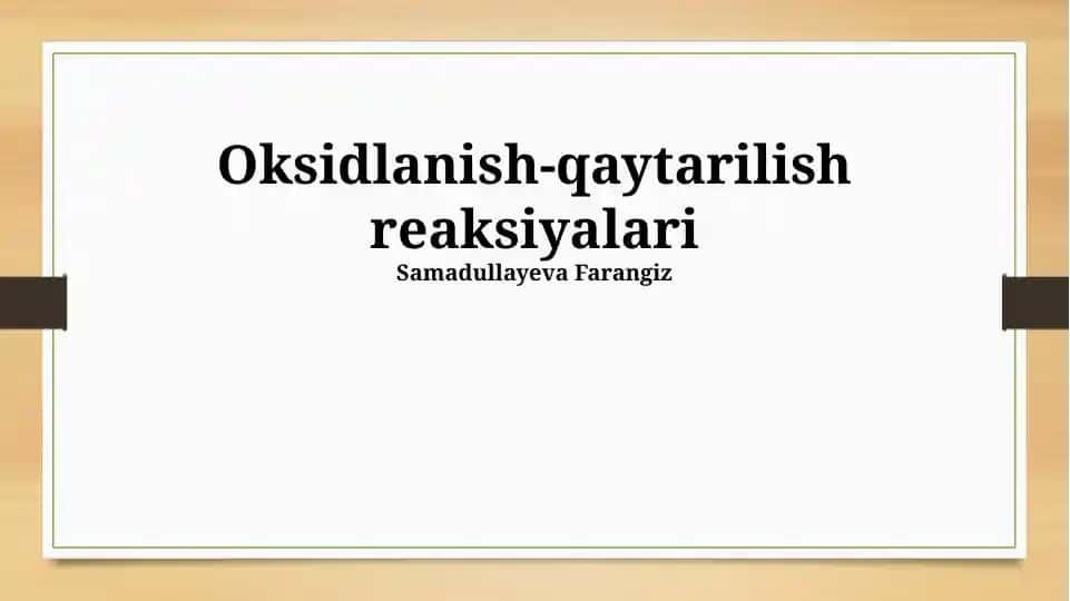 Redoks reaksiyalarining mexanizmi va misollar