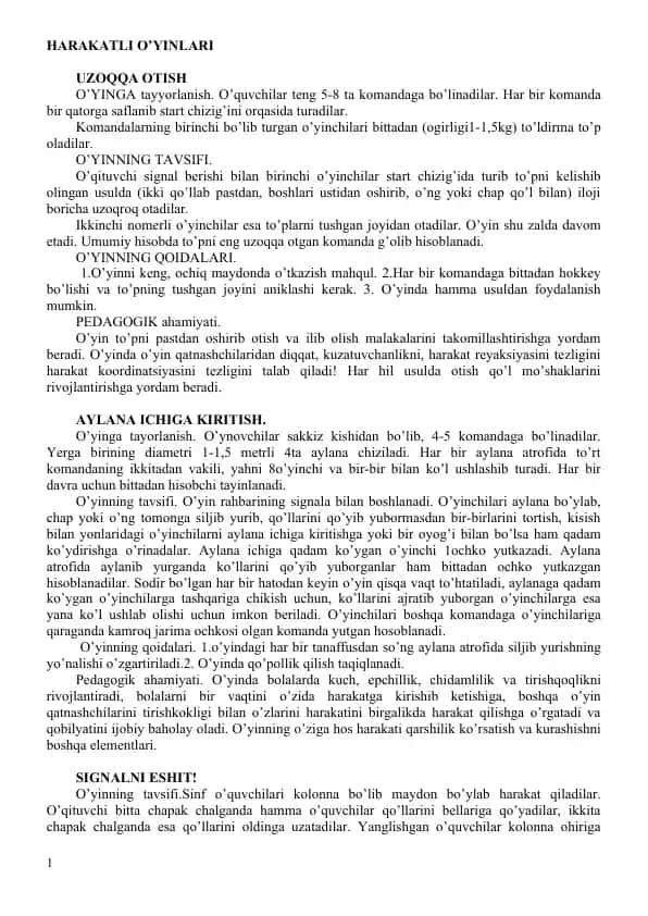 Harakatli O'yinlari