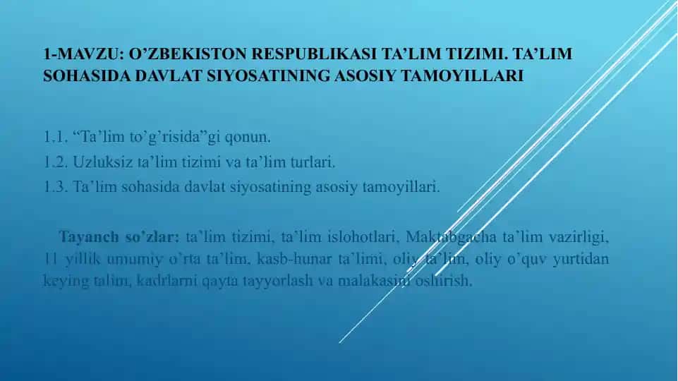 O’zbekiston Respublikasi ta’lim tizimi
