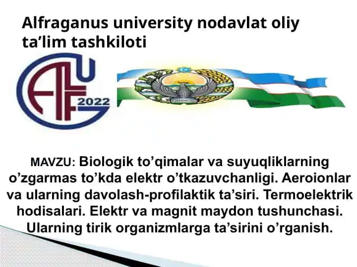 Biologik to’qimalar va suyuqliklarning o’zgarmas to’kda elektr o’tkazuvchanligi
