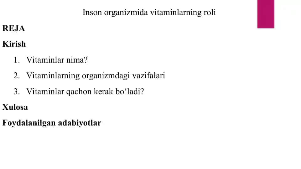 Inson organizmida vitaminlarning roli
