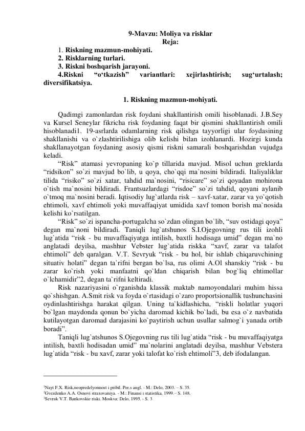 Moliya va risklar