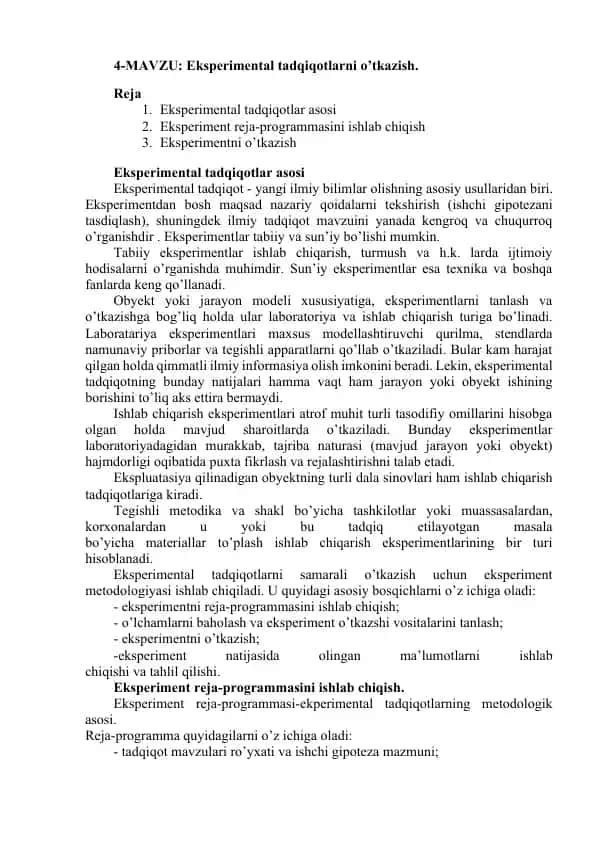 Eksperimental tadqiqotlar