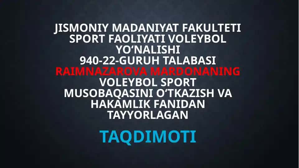 Voleybol sport musobaqasi taqdimoti