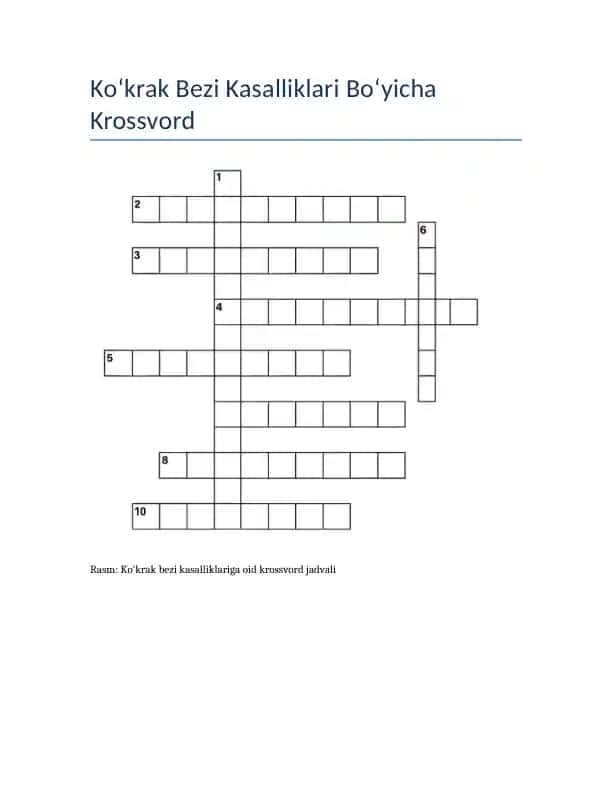 Ko‘krak Bezi Kasalliklari Bo‘yicha Krossvord