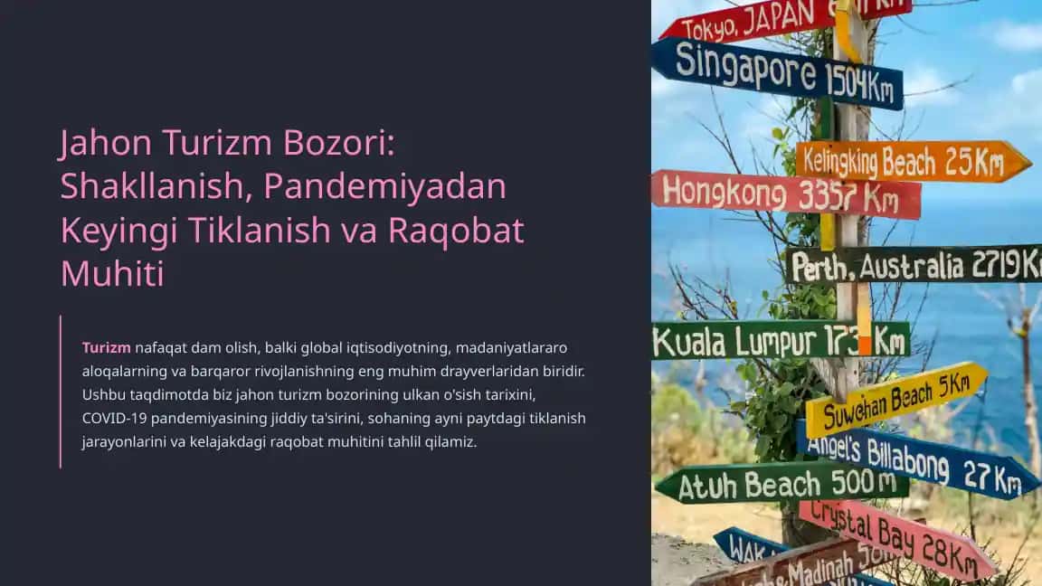 Jahon Turizm Bozori: Shakllanish, Pandemiyadan Keyingi Tiklanish va Raqobat Muhiti