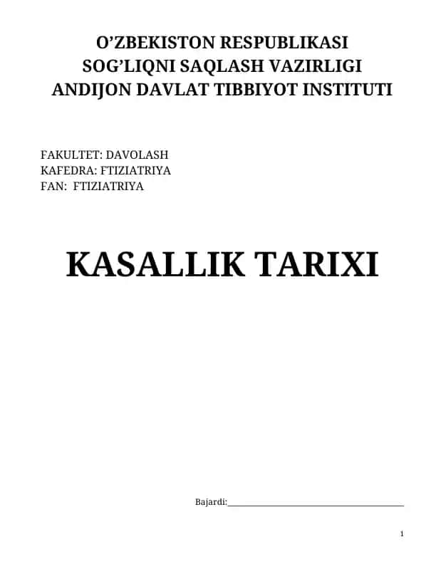 Davolash kafedrasi bemorining pasport ma'lumotlari