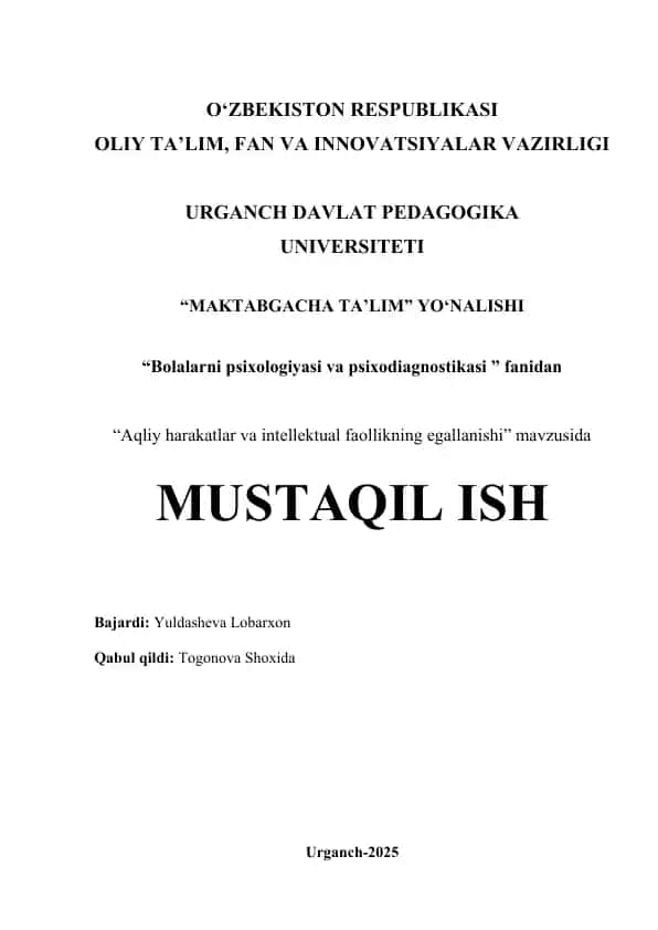 Bolalarni psixologiyasi va psixodiagnostikasi