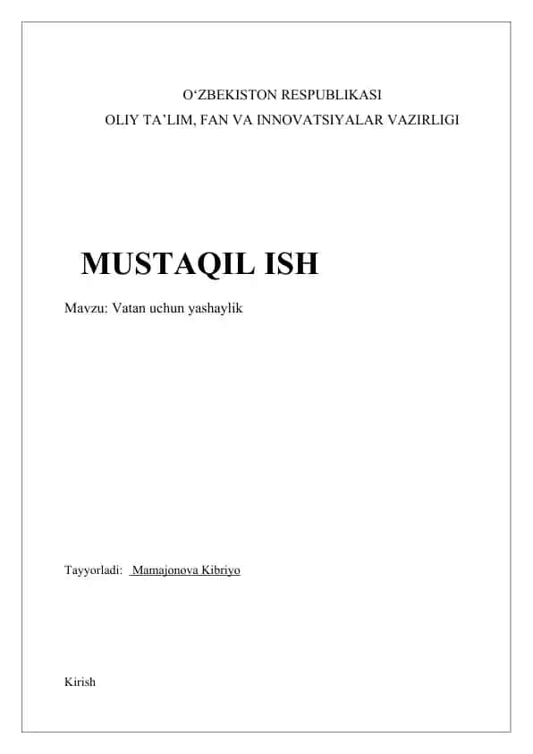 Vatan uchun yashaylik