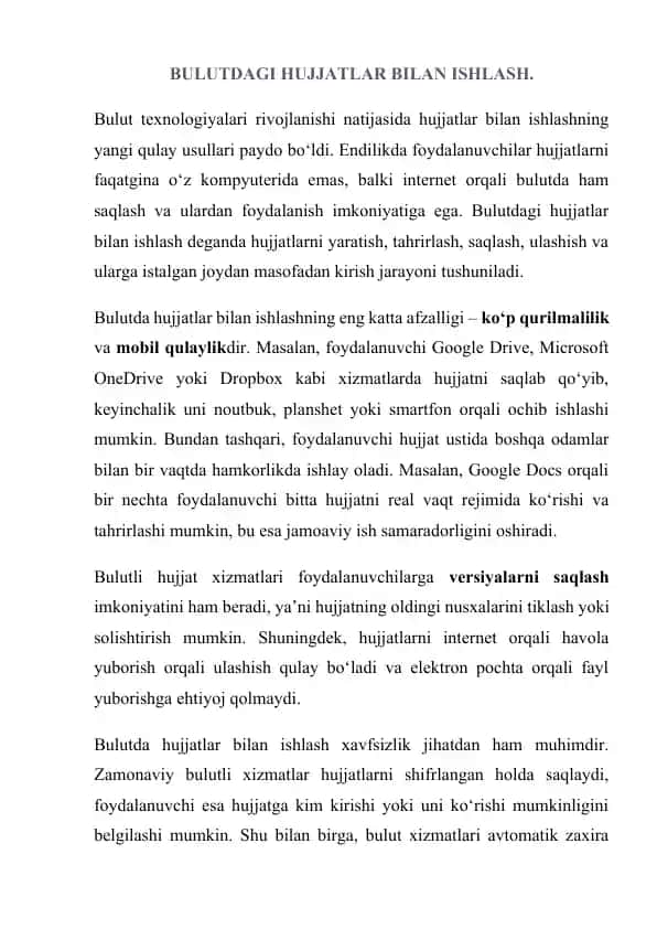 Bulutdagi hujjatlar bilan ishlash