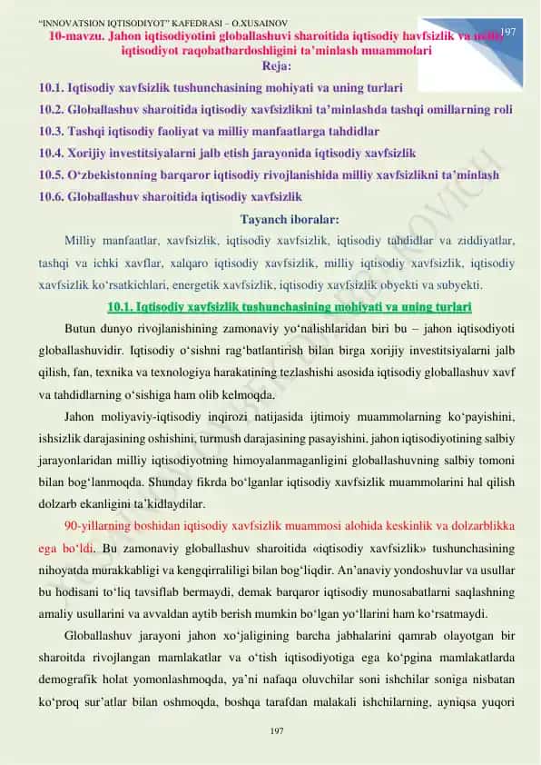 "INNOVATSION IQTISODIYOT" KAFEDRASI – O.XUSAINOV