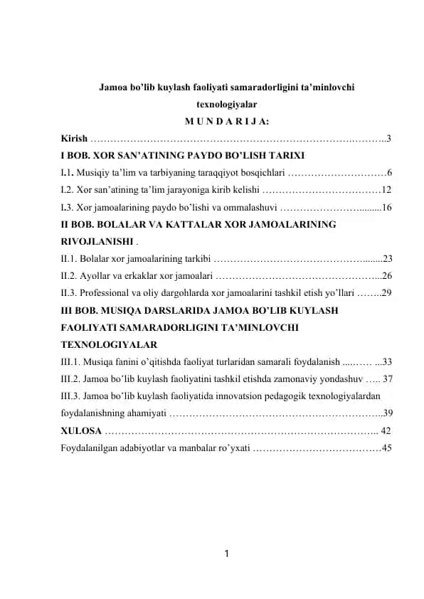Jamoa bo’lib kuylash faoliyati samaradorligini ta’minlovchi texnologiyalar