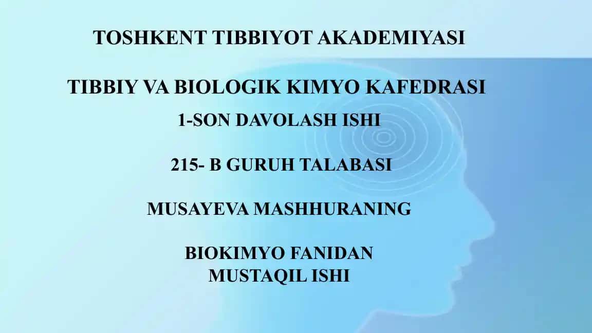 BIOKIMYO FANI MUSTAQIL ISHI