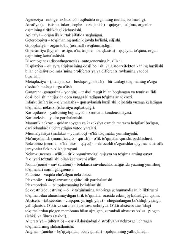 Organ patologiyasi turlari