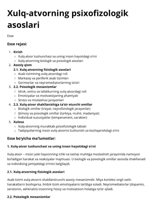 Xulq-atvorning psixofizologik asoslari