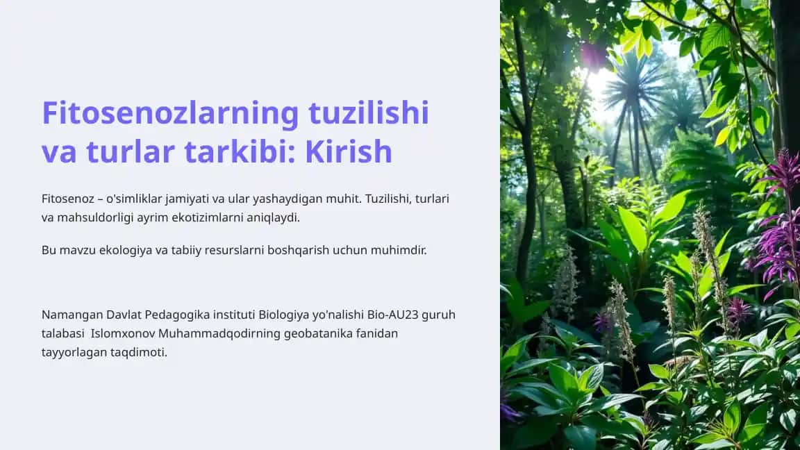 Fitosenozlarning tuzilishi va turlar tarkibi