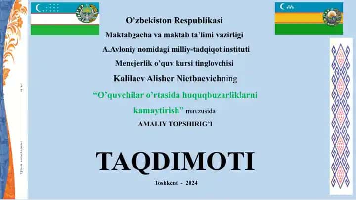 O’quvchilar o’rtasida huquq buzilaklarni kamaytirish
