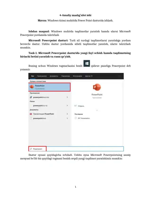 Microsoft Powerpoint dasturi