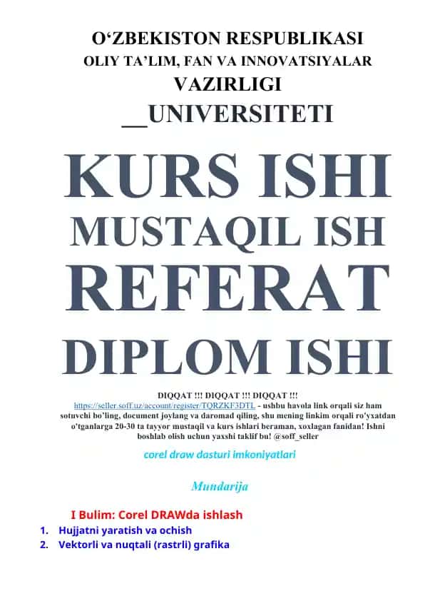 CorelDRAW dasturi ishga tushirilgandan keyin ishlash imkoniyatlari