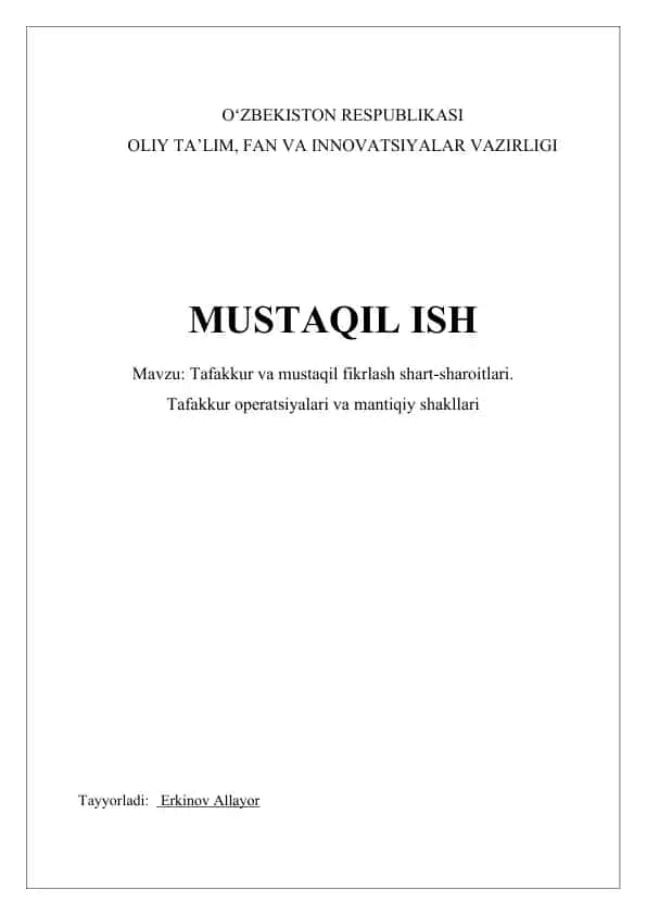 Tafakkur va mustaqil fikrlash shart-sharoitlari
