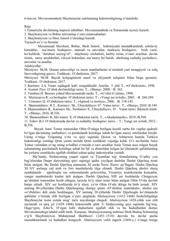 Movarounnahrda Shayboniylar sulolasining hukmronligining o‘rnatilishi