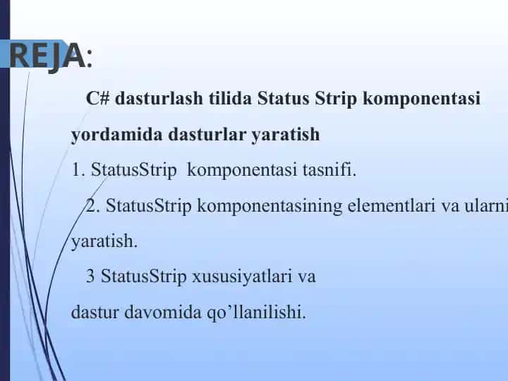 C# dasturlash tilida StatusStrip komponentasi yordamida dasturlar yaratish