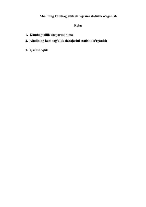 Aholining kambag'allik darajasini statistik o'rganish