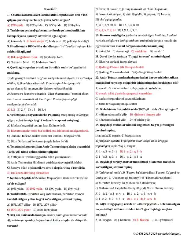 XXSR Haqida Test Savollari