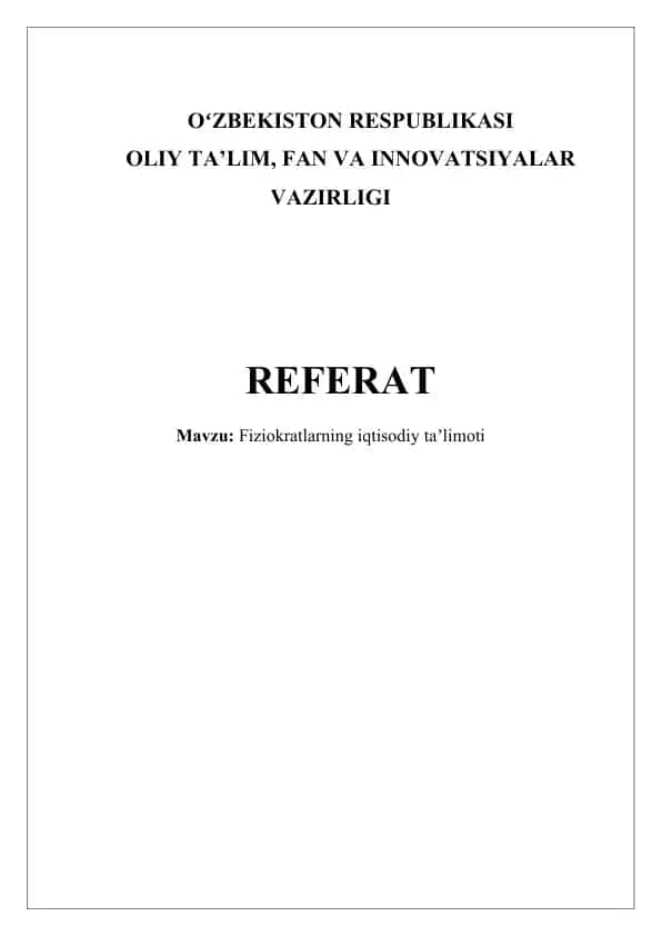 Fiziokratlarning iqtisodiy taʼlimoti