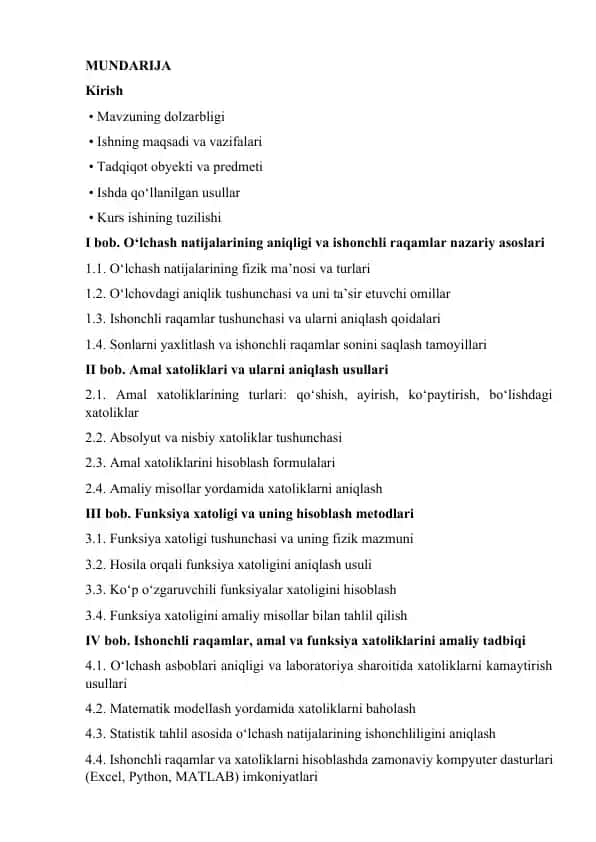 Ishonchli raqamlar soni hisoblash qoidasi. Amal xatoligi. Funksiya xatoligi